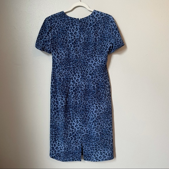 Maggy London (4) Leopard Print Blue on Blue 100% Silk Dress - Picture 6 of 9
